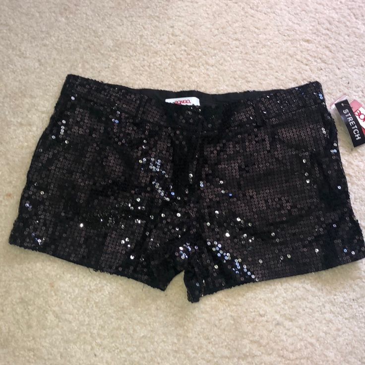 Black Sequence Shorts With Stretch These Are Perfect For Nye Or Any Celebration Black Sequined Short Bottoms, Trendy Black Sequined Bottoms, Chic Black Sequined Shorts, Casual Black Sequined Bottoms, Sequence Shorts, Be Perfect, Cute Outfits, Womens Sizes, Womens Shorts