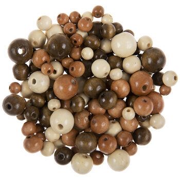 a pile of brown and white beads on a white background