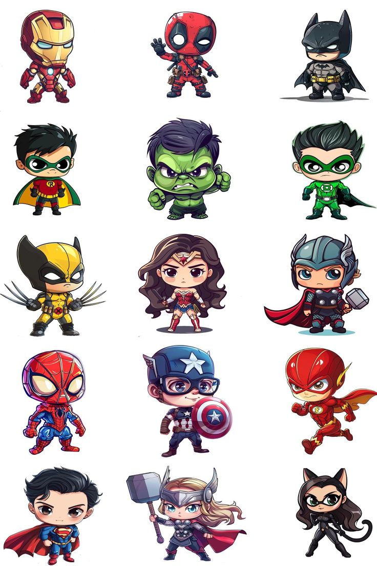 the avengers and spider - man characters are depicted in this cartoon character drawing style set