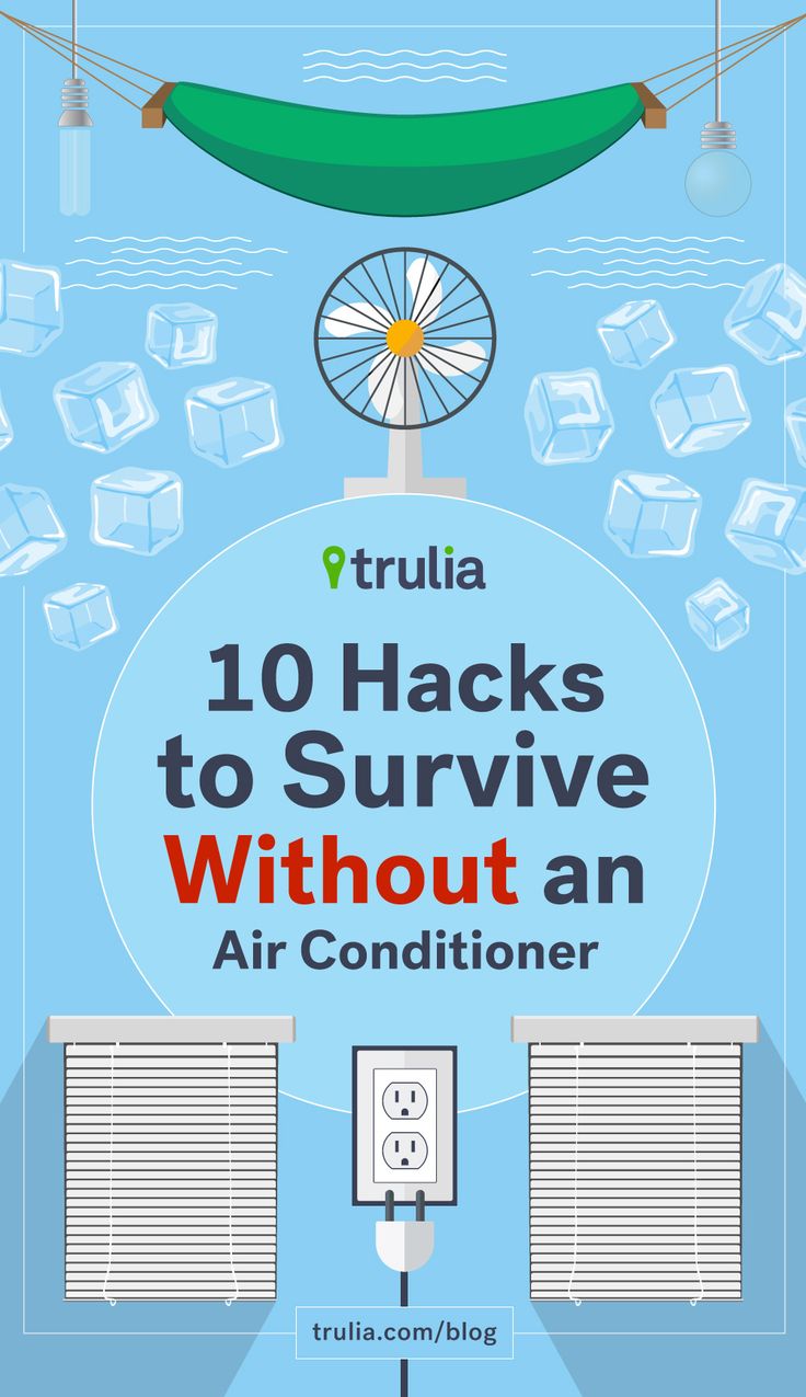 an air conditioner with the words 10 hacks to survive without an air conditioner