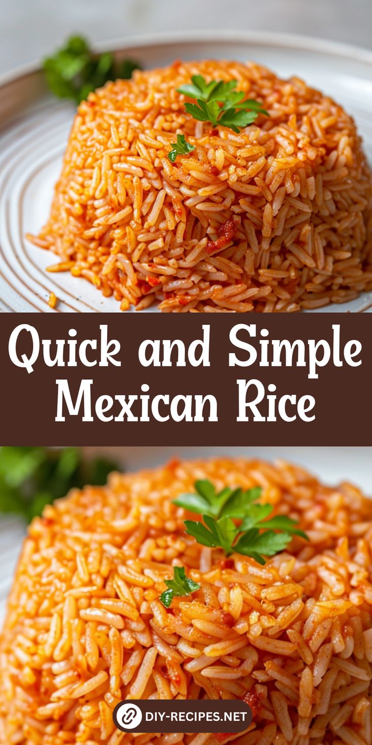 mexican rice on a plate with the words quick and simple mexican rice