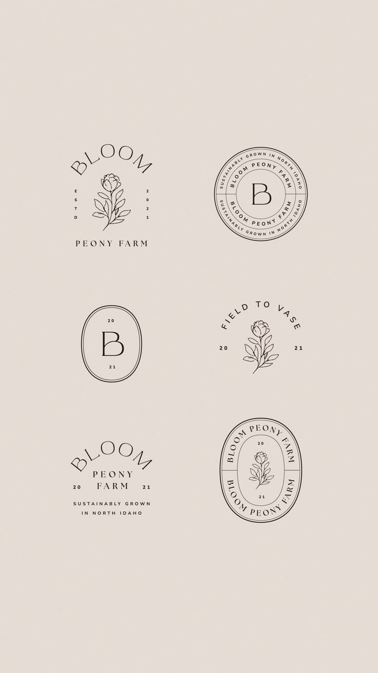 the logos for bloom farm are black and white