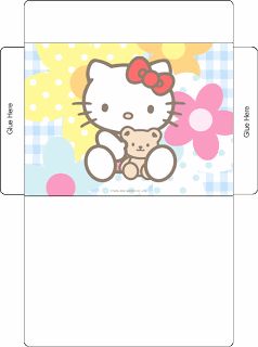 an envelope with hello kitty on it and a teddy bear in the front, both side by side