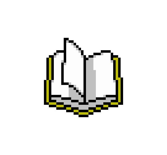 an open book pixelated in yellow and white