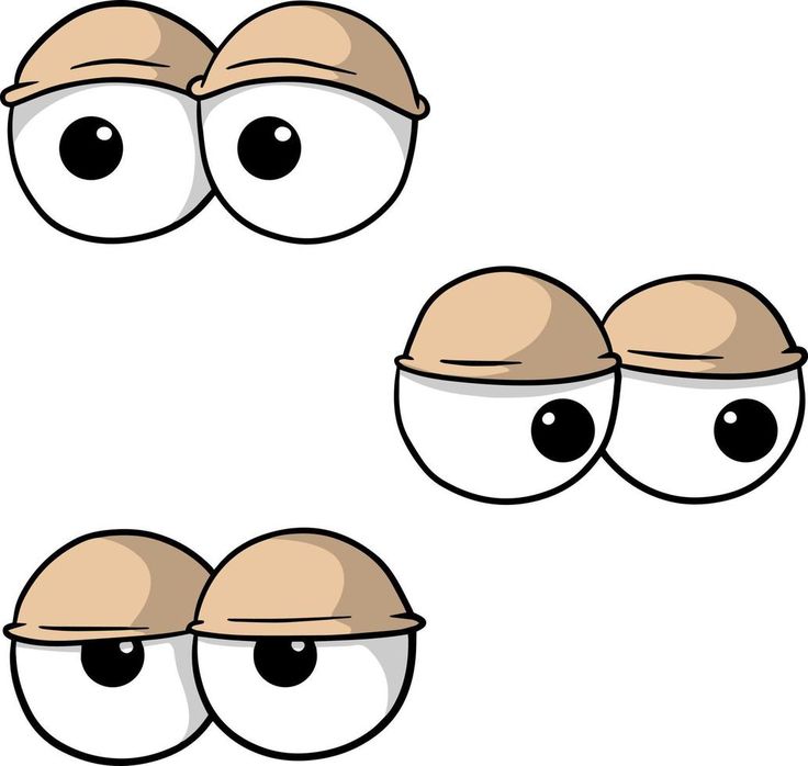 three cartoon eyes with different shapes and sizes