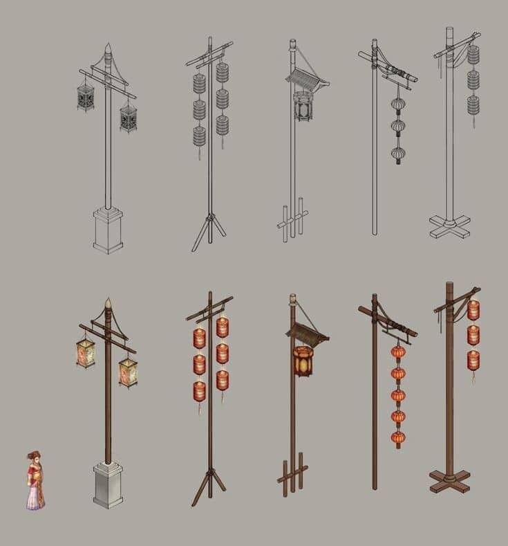 the various types of street lights are depicted in this image, including one red light