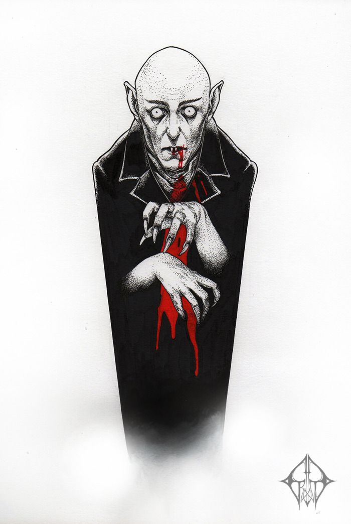 a drawing of a man with blood dripping from his mouth