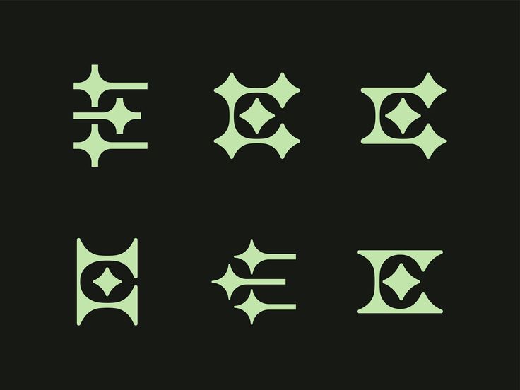 four different types of symbols in green on black background, each with an arrow symbol