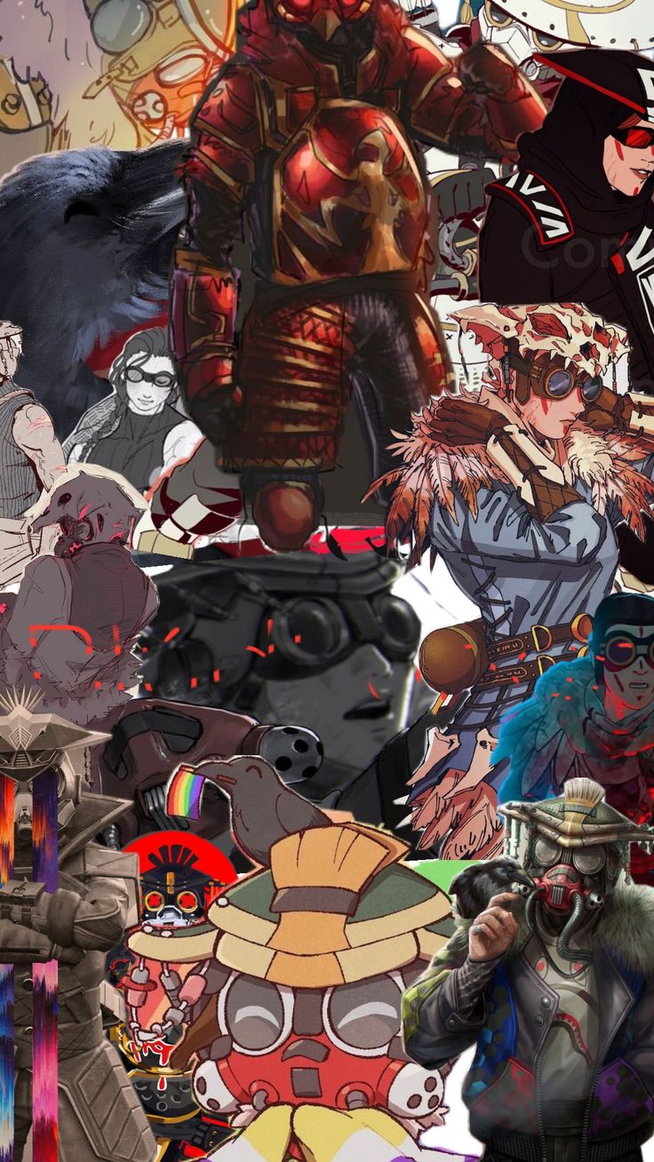 the collage shows many different characters in various poses