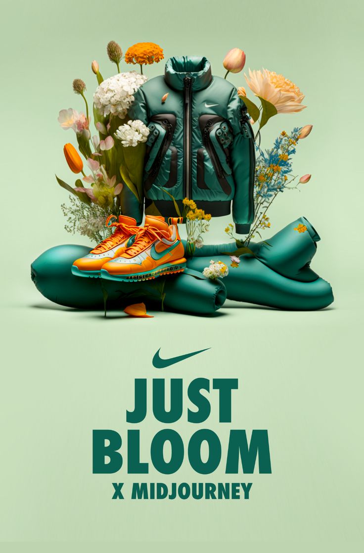 the nike advertises just bloom x mid - journey, featuring shoes and flowers