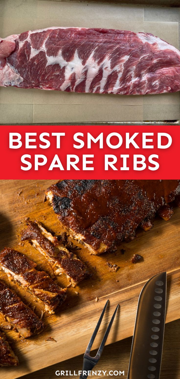 the best smoked spare ribs on a cutting board