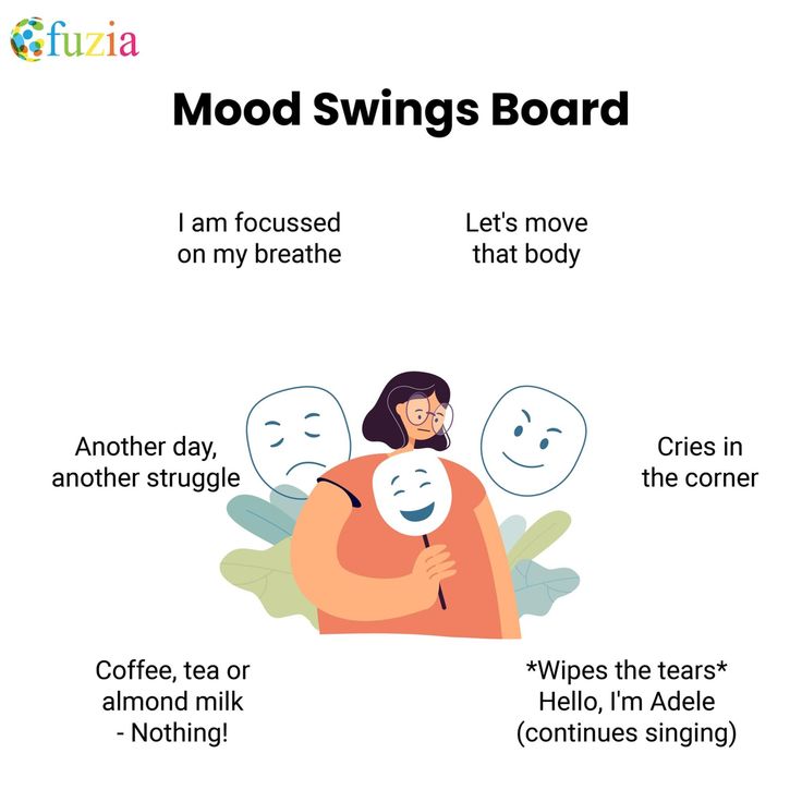 a woman hugging her face with the words mood swings board on it and an image of two