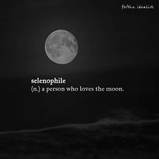 a full moon in the night sky with words written on it that read, selenophile n a person who loves the moon