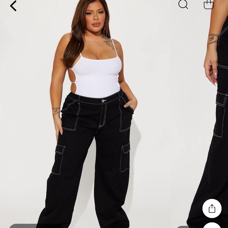 Black Fashion Nova Cargo Pants. Size 22. Nwt Rust Pants, Jumpsuits Plus Size, Plus Size Cargo, Plus Size Cargo Pants, Fashion Nova Pants, Contrast Stitch, Cargo Pants, Black Fashion, Fashion Nova