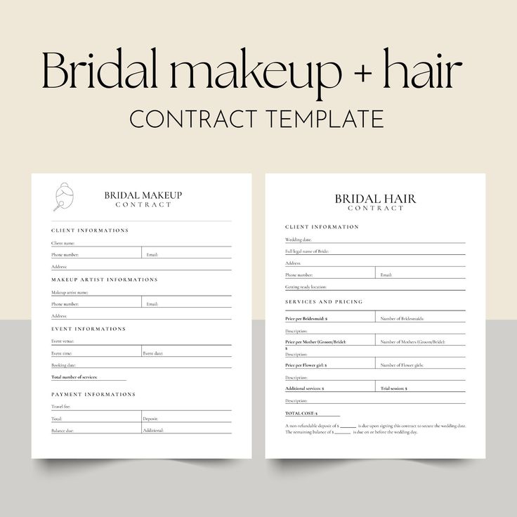 the bridal makeup and hair contract template