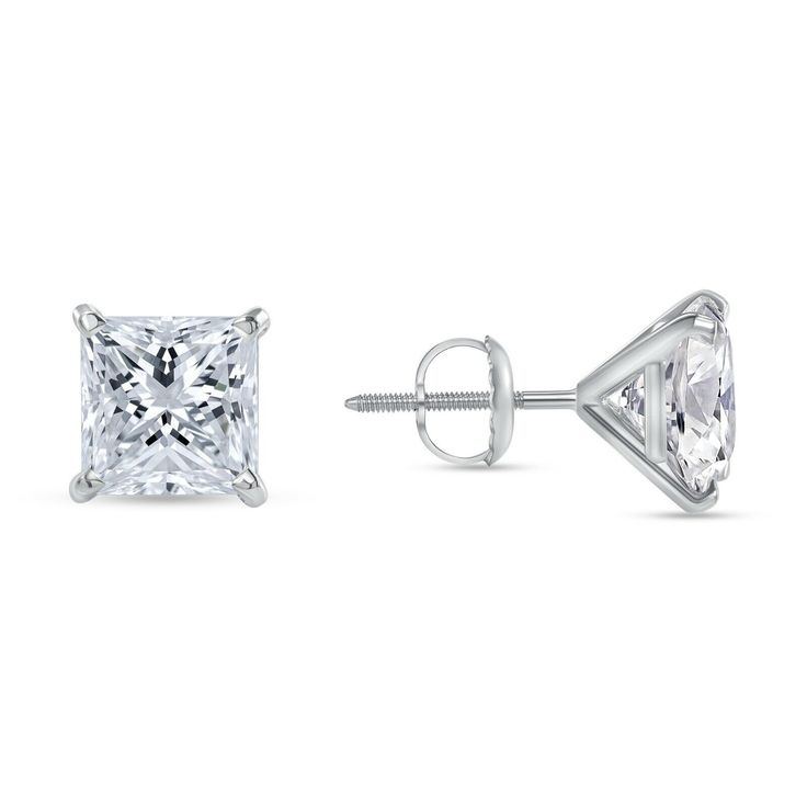 5.50 Carat Princess Cut Studs Screw Back Martini Earrings in Solid 14K White Gold These exquisite simulated diamond stud earrings are crafted out of solid 14k white gold and brilliant man-made diamonds. This design of stud earrings is one of the most desired and classy of all. The diamonds are set in a unique, secure, 4-prong martini style setting. The diamonds emit every shade of light that a natural diamond would emit. The radiance and fire of these created diamonds is equivalent if not superior to a natural diamond of a VVS1 Clarity, D Color, Excellent Cut. Brand --> Shine Brite With A Diamond Total Carat Weight (TCW) --> 5.50 Carat (2.75 Ct. (Approx. 8.75 mm) each) Metal --> Real, Genuine, Solid White Gold Metal Purity --> 14K (585) Gem Type --> Man-Made/Simulated Diamond Design --> St Martini Earrings, Princess Cut Earrings, Mens Earrings, Cut Earrings, Man Made Diamonds, Earrings Studs, Men Earrings, Diamond Stud, Diamond Design