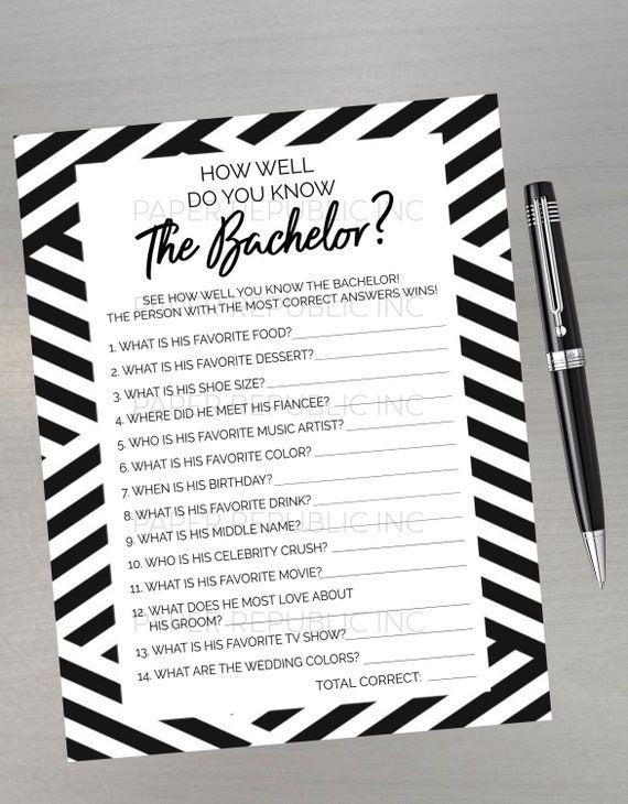 a black and white striped paper with the words do you know about the bachelor?