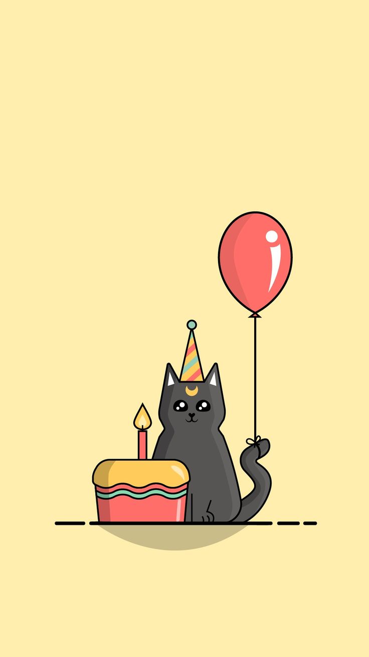 Vector illustration Birthday Cat Wallpaper, Cat With Birthday Hat Drawing, Cat Birthday Illustration, Happy Birthday Cats Cute Greeting Card, Birthday Vector, Cat Tea Party Illustration, Happy Birthday Drawings, Cake Drawing, Cute Cat Illustration