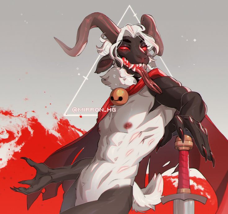 Demon Goat Art, Goat Man Character Design, Goat Demon Oc, Goat Person Character Design, Demon Fursona, Goat Human Hybrid, Cotl Goat, Ram Fursona, Cult Of The Lamb Goat