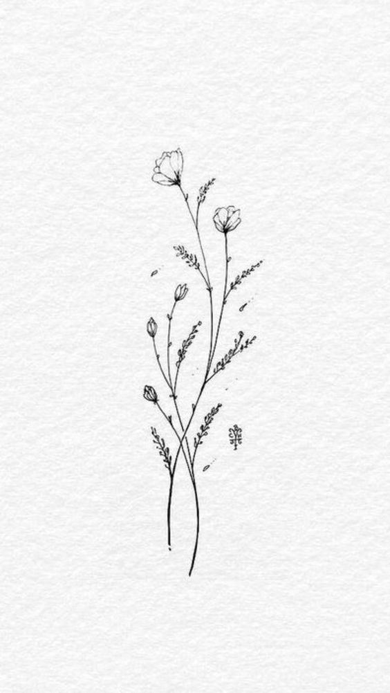 a black and white drawing of some flowers