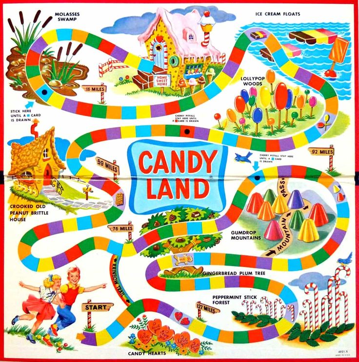 a candy land map is shown in red