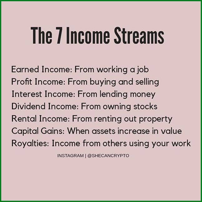 a pink poster with the words,'the 7 income streams'in black and white