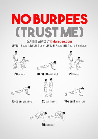 a poster with instructions to do no burpees and the words, trust me