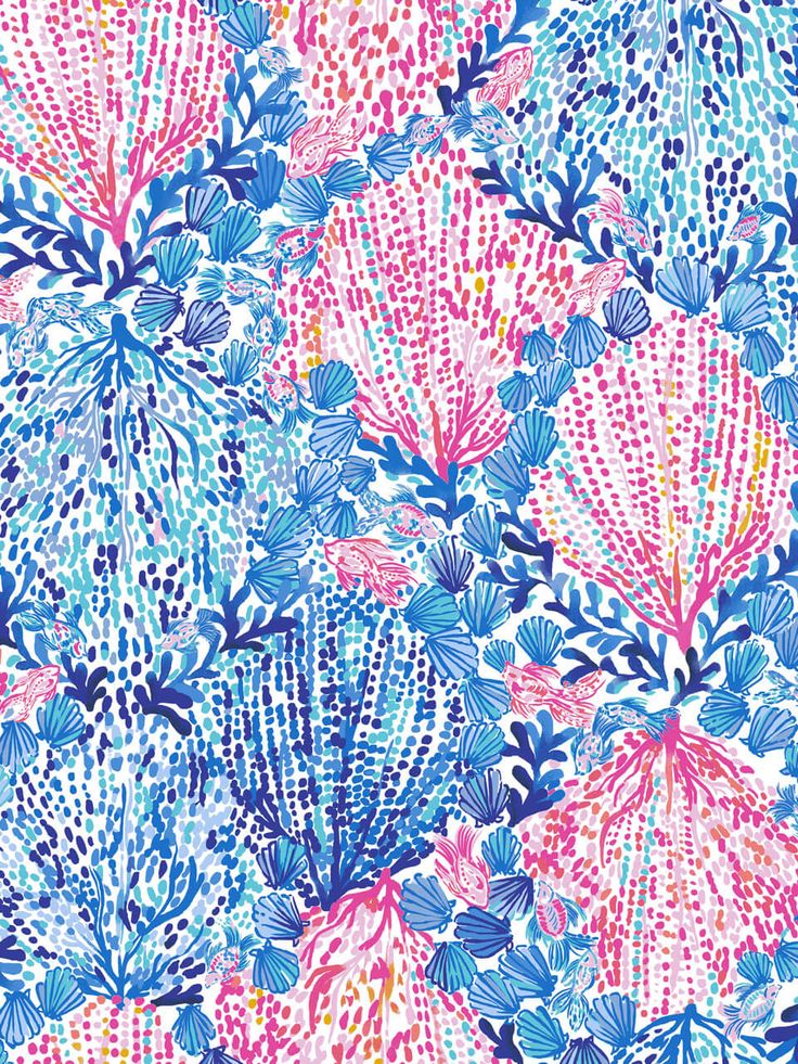 blue and pink flowers on a white background with lots of small dots in the center