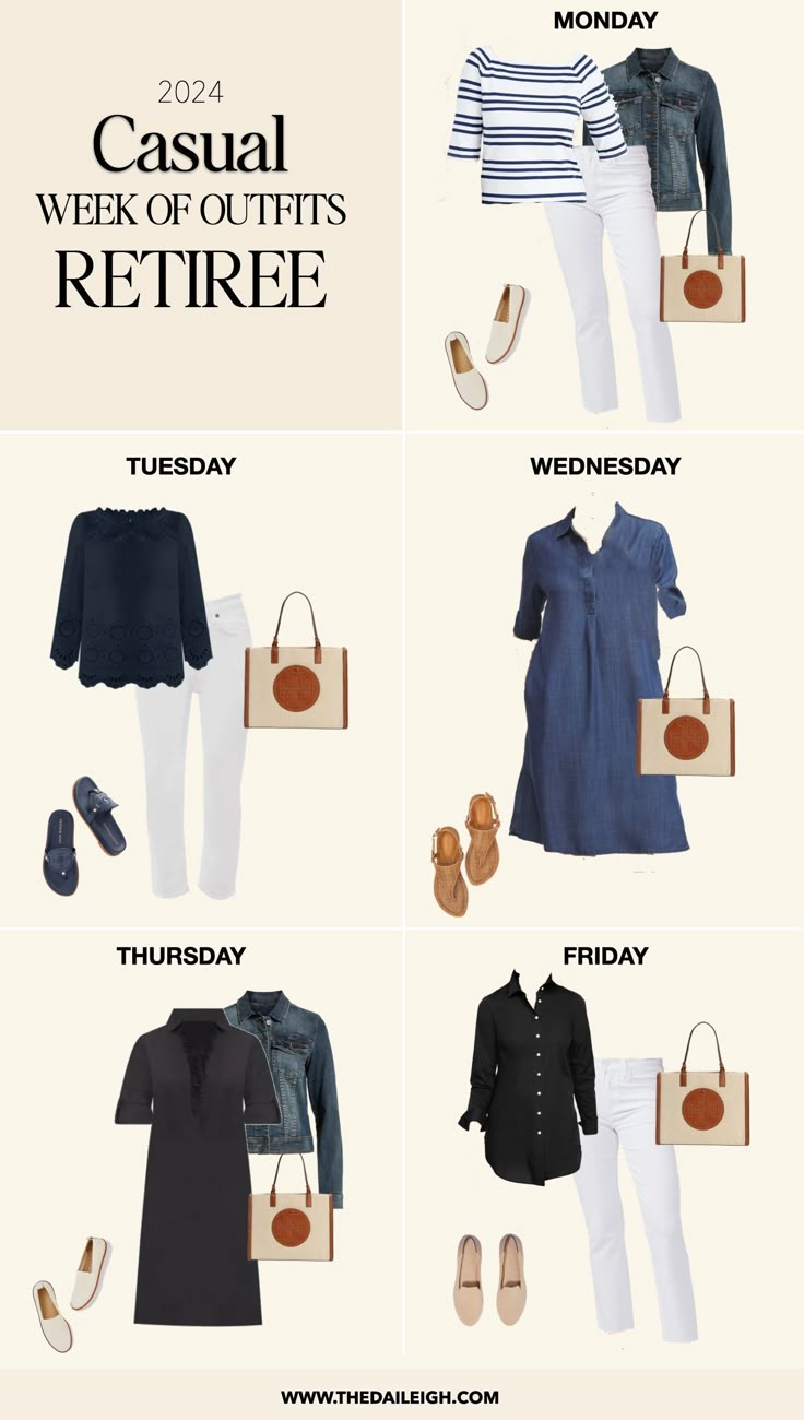 2024 Retiree Capsule Wardrobe, Spring Outfits for Retired Women, Casual Outfits Over 60, Dressing Over 60 Minimalist Summer Wardrobe, Dressing Over 60, Wardrobe Basics For Women, Week Of Outfits, Classic Wardrobe Basics, Autumn Capsule Wardrobe, Essentials Wardrobe, Minimalist Wardrobe Capsule, Parisian Outfits