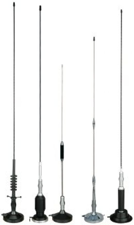 four different types of antennas are shown in this image, one is black and the other is white