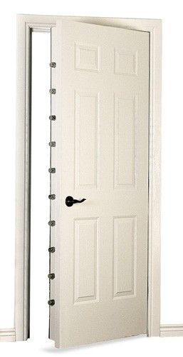 an open white door with black handles on the front and side doors to both sides