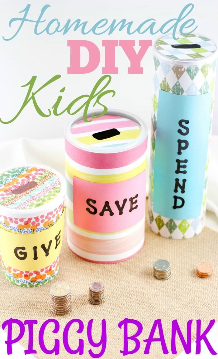 the piggy bank is made out of recycled paper and has words on it that read homemade diy kids