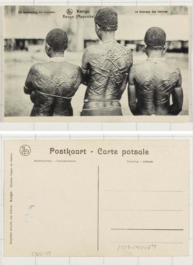 an old postcard with three women standing in front of each other and the back of their backs