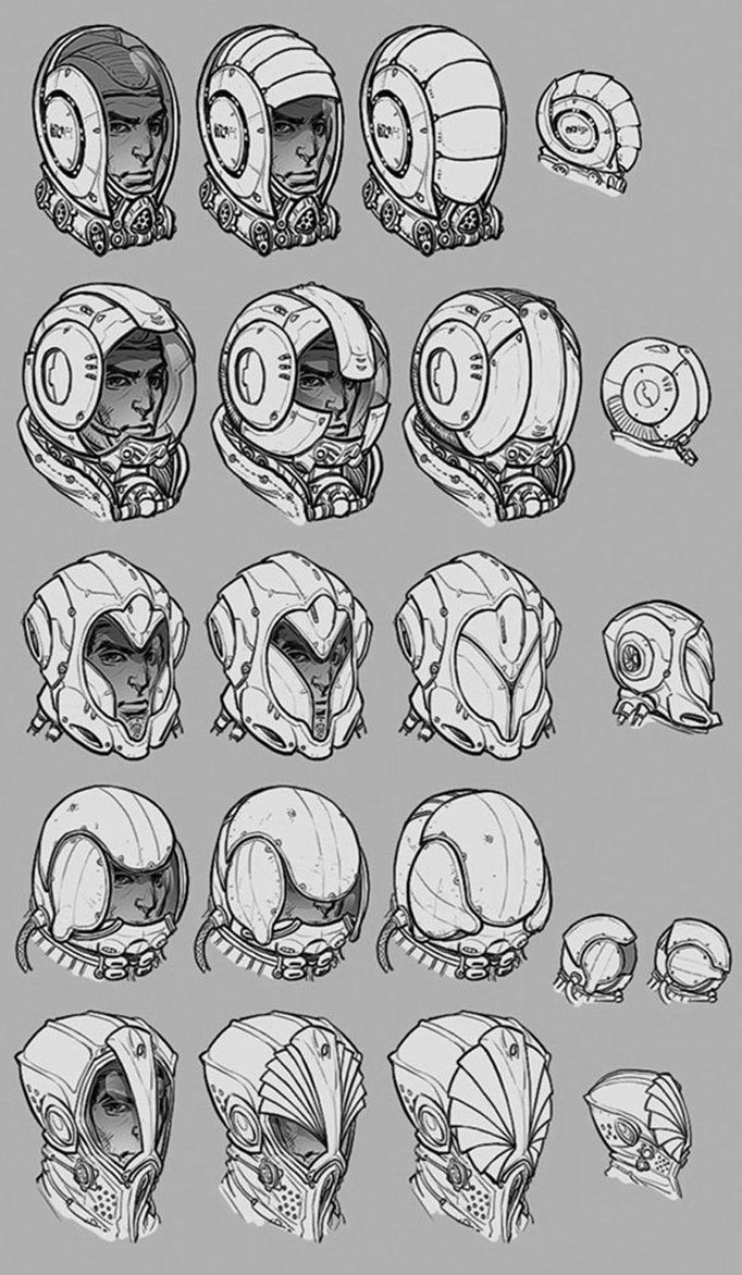 some sketches of helmets for different types of people