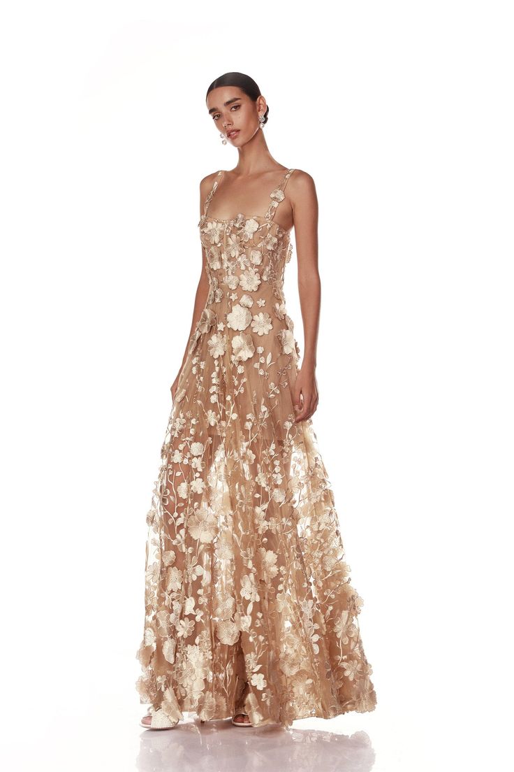 Gold Satin Gown, Deb Ball Guest Dresses, Light Gold Dress, Luxury Gold Embroidered Dress, Luxury Gold Romantic Gown, Gold Hand-embellished Floor-length Gown, Gold Hand Embellished Floor-length Gown, Luxury Gold Embroidered Floor-length Dress, Gold Evening Gown