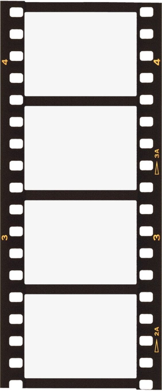 a black film strip with gold trimmings on the edges and two white squares