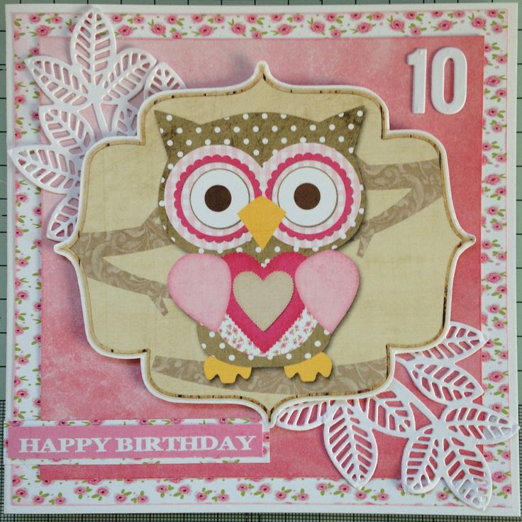 a birthday card with an owl on it's face and the number 10 in front