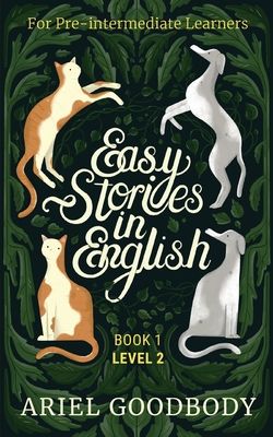 an illustrated book cover for easy stories in english, with two cats on the front