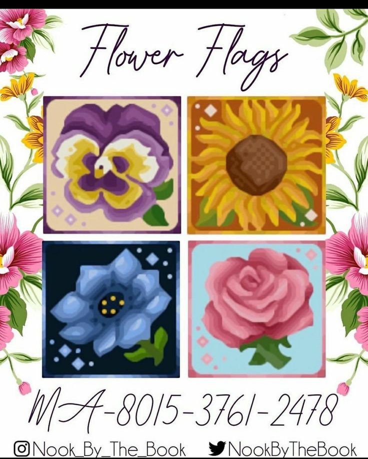 flowers are shown in four squares with the words flower flags