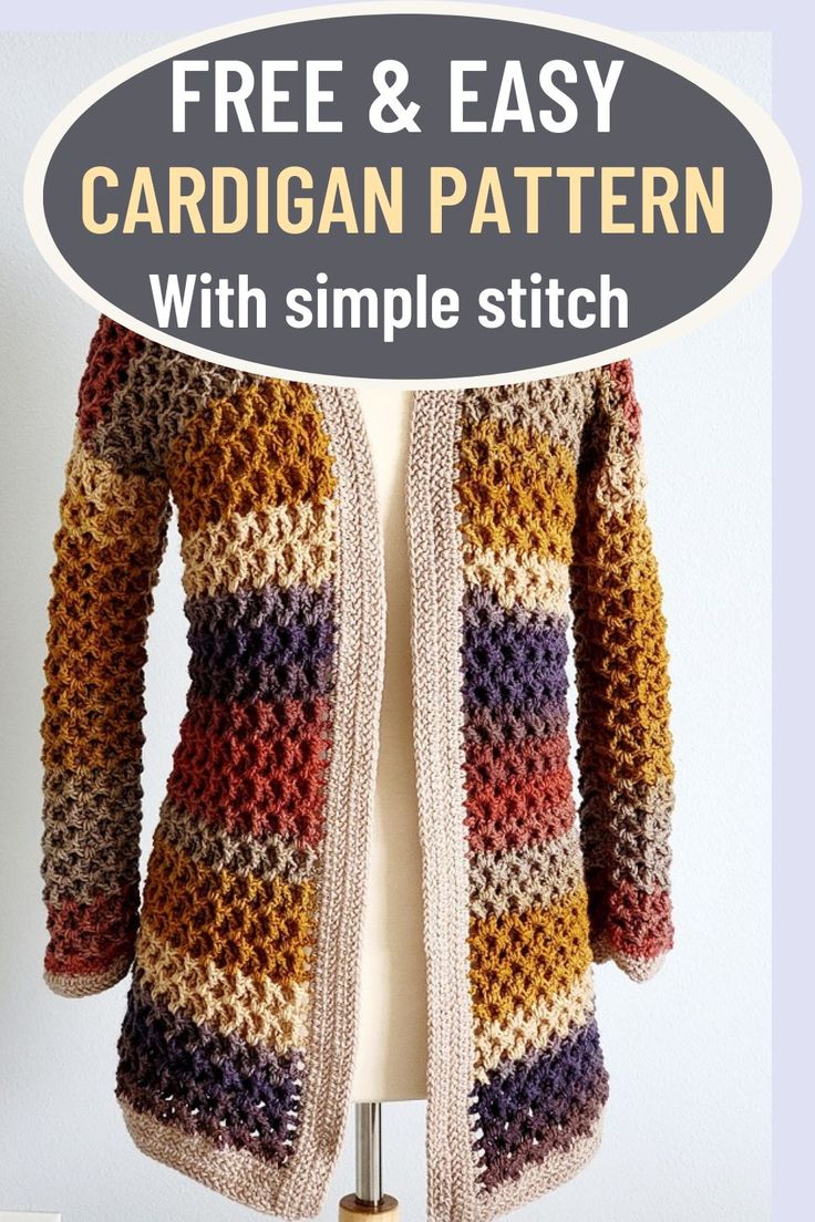 a crocheted cardigan pattern with simple stitchs on the front and back