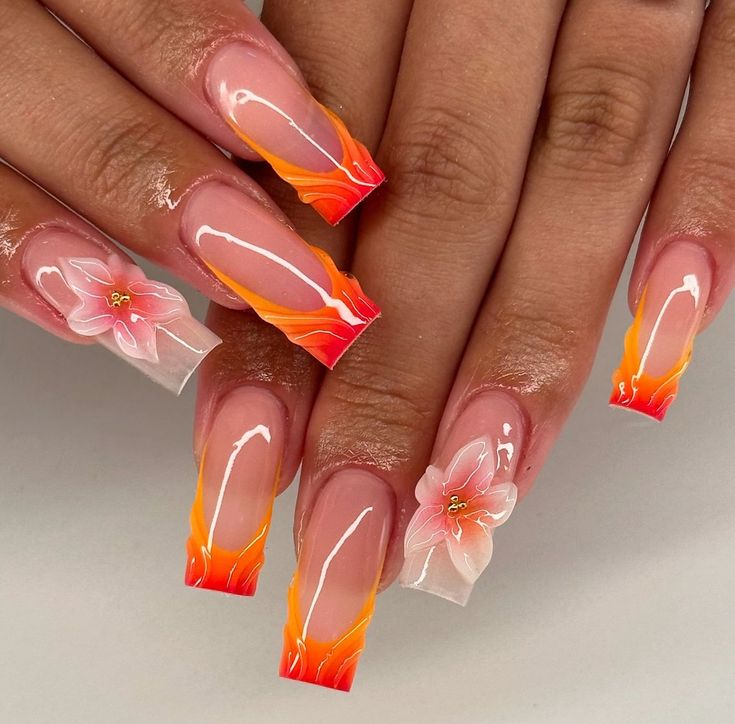 Hot Nail Designs, Sunset Nails, Small Nails, Acrylic Toe Nails, Tropical Nails, Nails Salon, Summery Nails, Girly Acrylic Nails, Waste Of Time