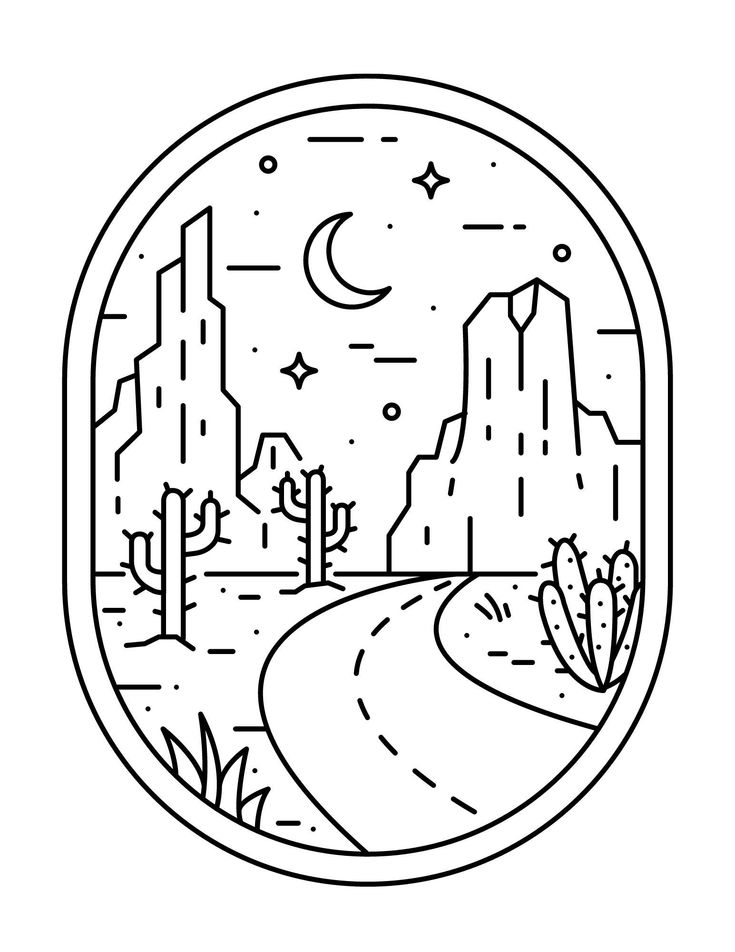 a sticker with the image of a road and mountains