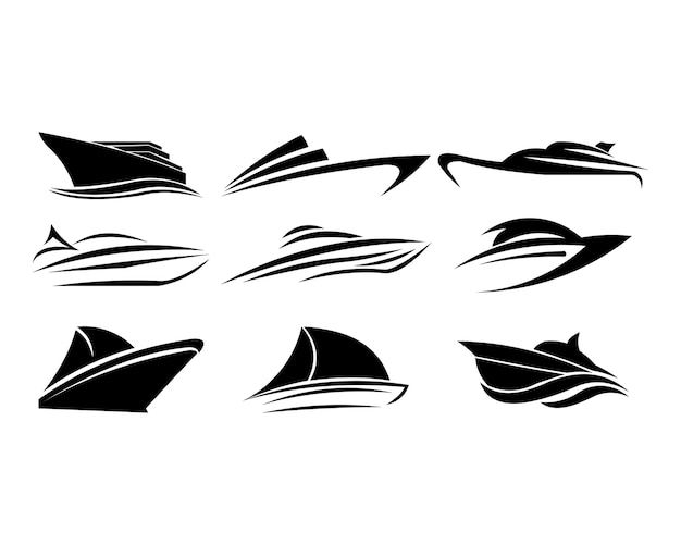 the silhouettes of different boats on white background