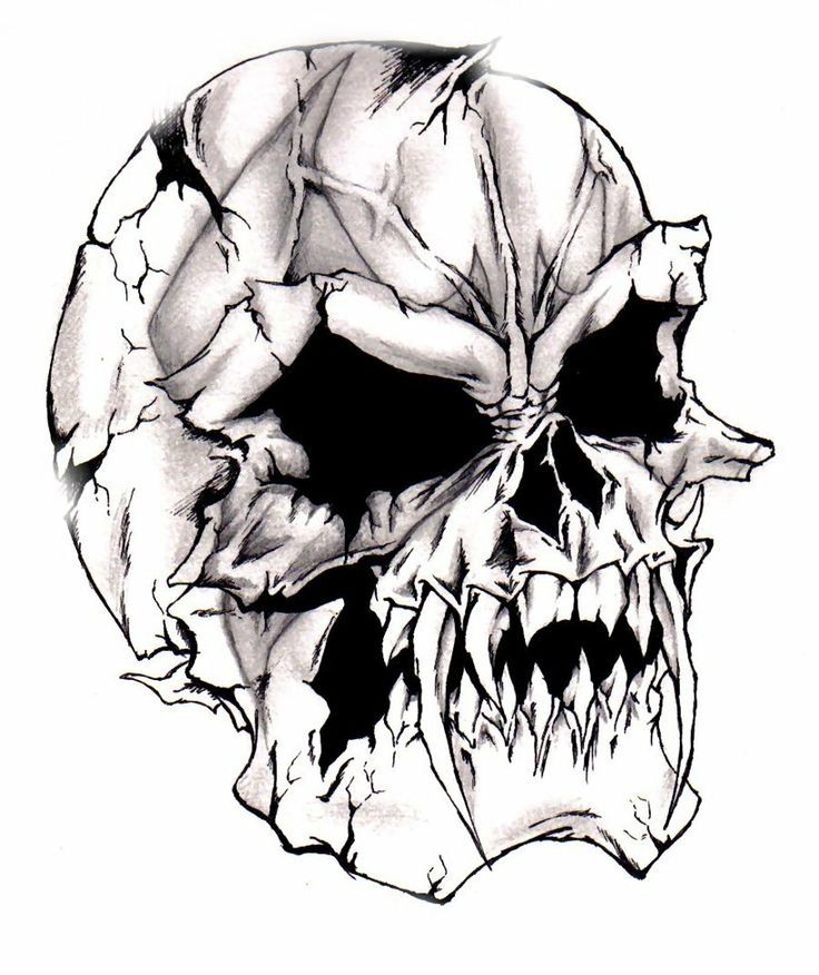 a black and white drawing of a skull