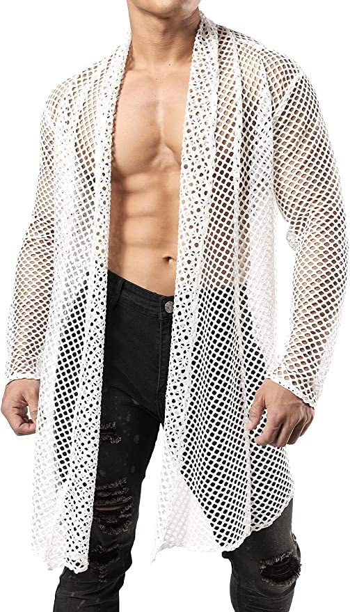 Mesh Suit Men, Men Mesh Outfit, Mesh Shirt Men, Mesh Cardigan, Mesh Shirt, Black Clothing, Mens Cardigan, Cardigan Long, Mesh Long Sleeve