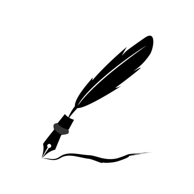 a black and white silhouette of a quill with a feather on it's tip