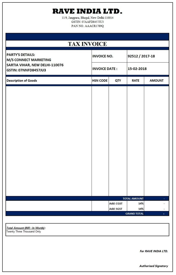 an invoice form is shown with the name and number of each individual item