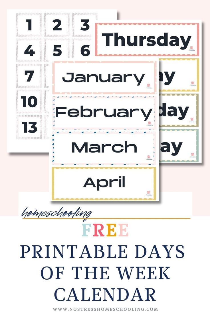 printable days of the week calendars for kids to use in their homeschool