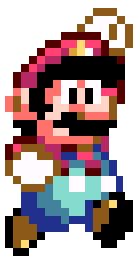 an image of a pixel art character with different colors and patterns on his face, sitting down