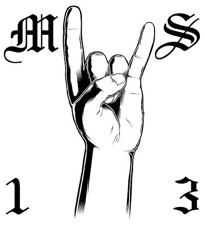 a black and white drawing of a hand holding up the letter s in front of it